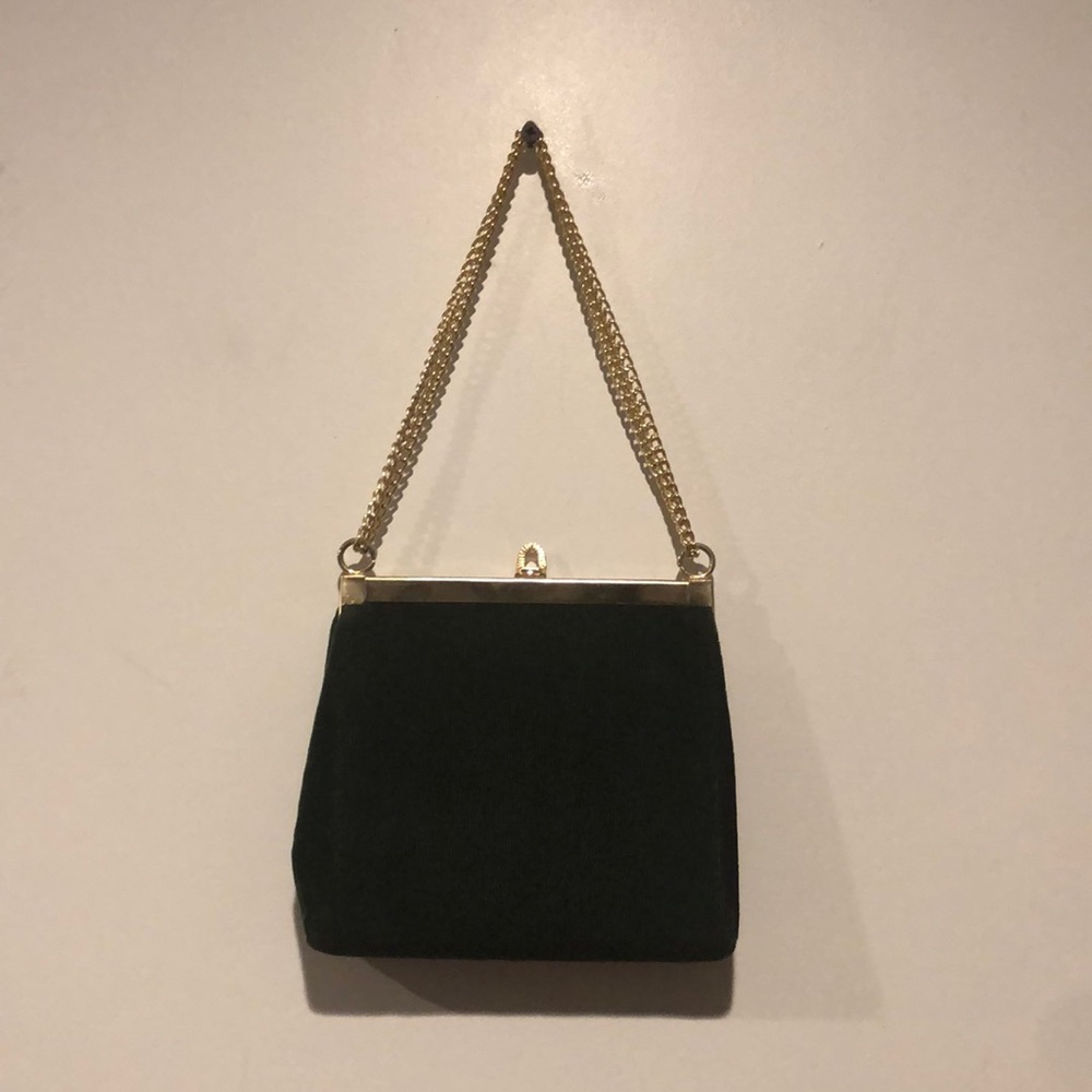 Vintage Dark Green Velvet Gold Chain Mini Bag